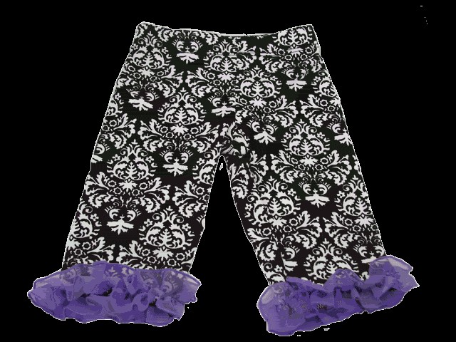 Black Damask Capri with Purple Trim